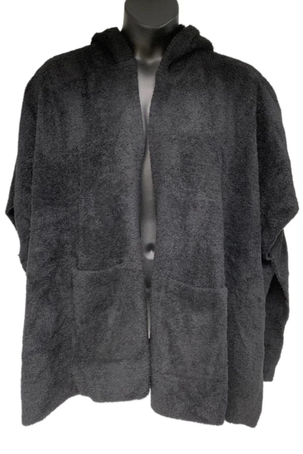 Barefoot Dreams Women's CozyChic Hooded Poncho w Pocket Black