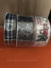 Member's Mark Premium Wired Christmas Ribbon Lot- Plaid, Gold Scallop, Red Truck