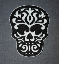 Black Tribal Skull Gothic 3 3/4 inch  Iron on Embroidered Applique Patch