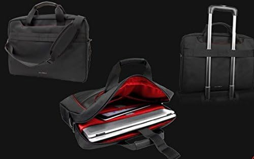 FERRARI Laptop Computer Messenger Bag Red with Black Piping and Embossed Yellow - Afbeelding 3 van 12