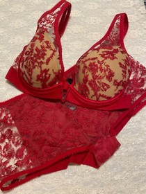 La Perla Autografo 34D M Push Up Bra Boyshort Panty Set Red Nude $820 Valentine