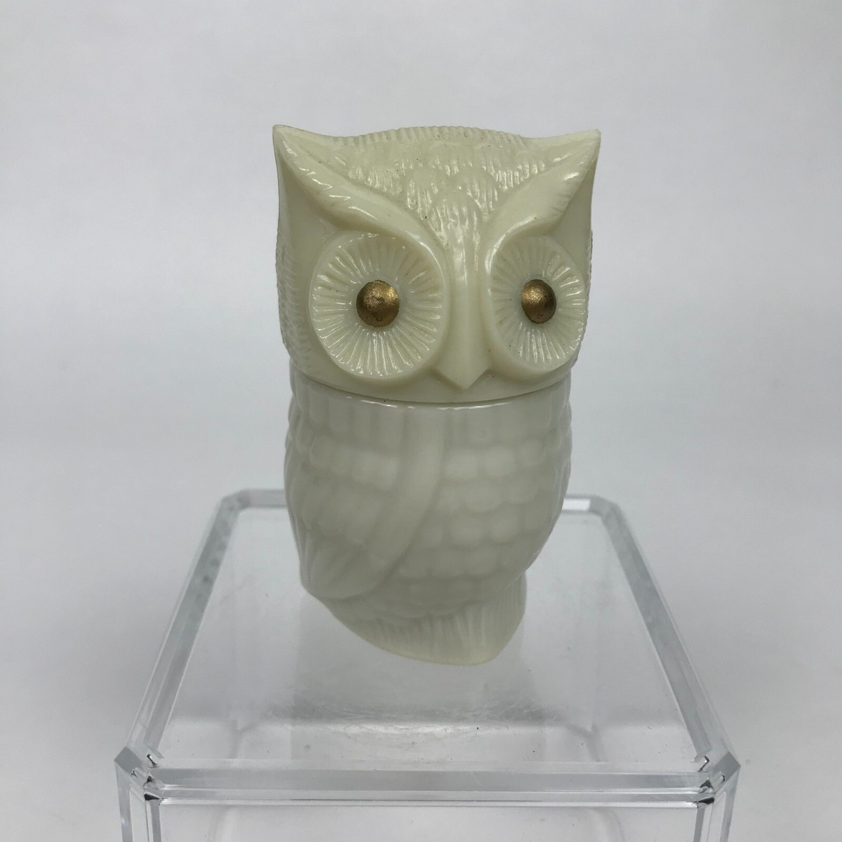 VINTAGE Avon Milk Glass Owl Moonwind Cream Sachet EMPTY Bottle