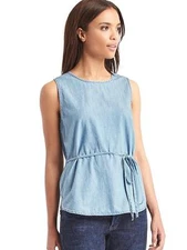 NWT Gap 1969 denim open-back wrap tank, light indigo SIZE MT M T  #322762