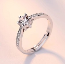 925 Sterling Silver Crystal Stone Adjustable Ring Womens Girls Jewellery Gift UK