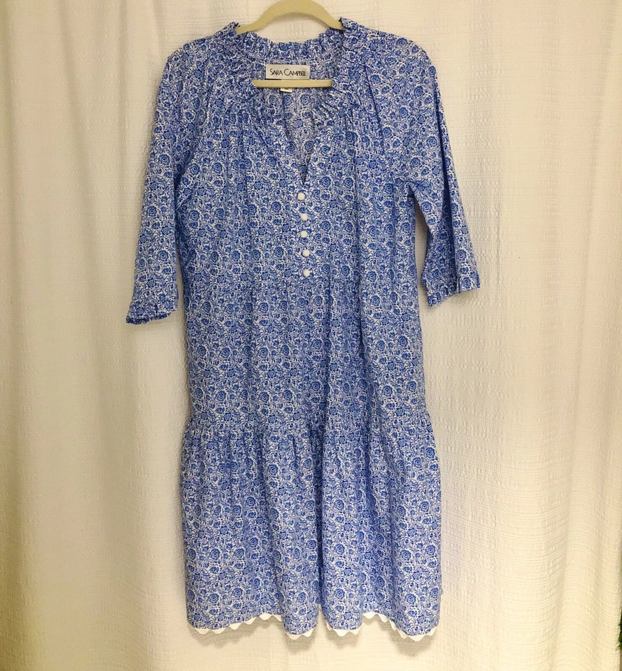 Vestido Sara Campbell Chantel Algodón Orgánico Azul Francés Floral Talla M Verano 2024 Foto 2 de 4