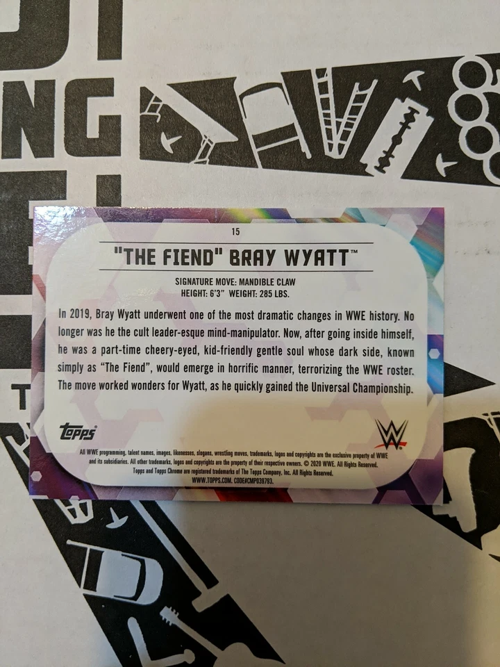 #15 THE FIEND BRAY WYATT 2020 Topps Chrome WWE REFRACTOR hot card - Image 3 of 3
