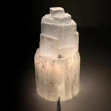 2 lbs, 6"x3", Raw Rough Selenite (Satin Spar) Lamp Tower, 6ft Chord, B35879