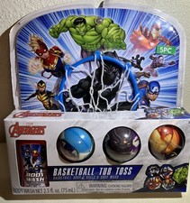 Marvel Avengers Basketball Tub Toss Gift Set 2.5 Oz Body Wash Hoop 3 Balls