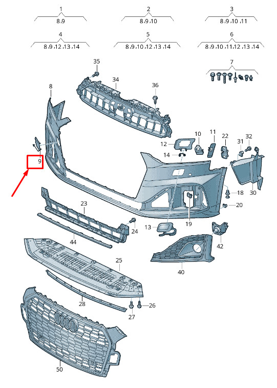 Cache d'œillet de remorquage pour pare-chocs avant Audi A5 F5 8W6807241Cgru