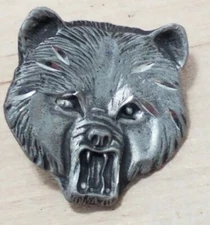 Vintage Growling Bear Metal Pinback - 7/8"x 7/8"