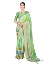 Women's Pure Crepe Digital Printed Saree With Unstitched Blouse Piece