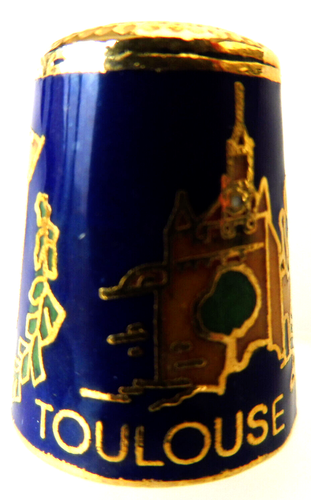 Dé à coudre de collection email Thimble - TOULOUSE BLASON FOND BLEU