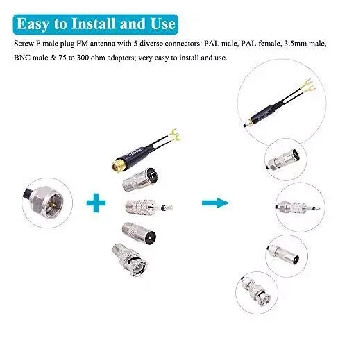 Antenna FM universale base magnetica 75 Ohm vite F spina maschio con PAL BNC 3,5Mm e - Foto 3 di 4