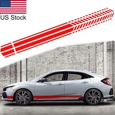 2pcs Red Sport Racing Stripe Graphic Side Body Door Skirt Vinyl Decal Stickers