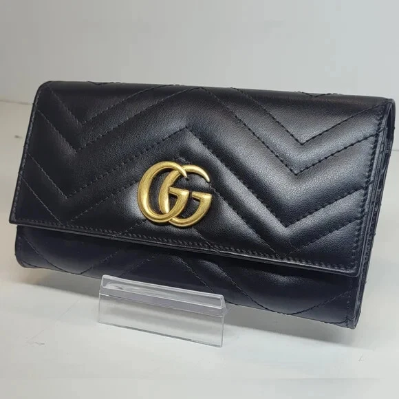 Gucci GG Marmont Matelasse Continental Black Leather Wallet