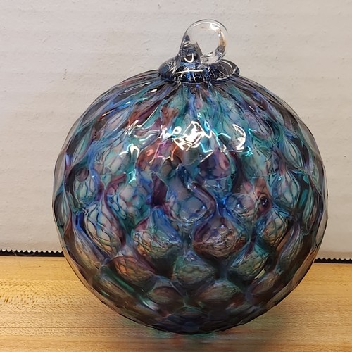 Art Glass Friendship Orb Sun Catcher Handblown Purple, Teal, Blue 3.5in - Picture 1 of 4