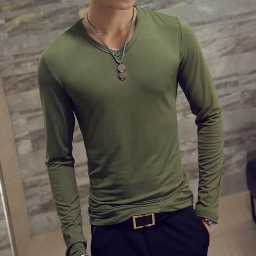 Mens Casual T-Shirts Slim Fit V Neck Long Sleeve Muscle Tee Top Blouses Hot Sale - Picture 8 of 13
