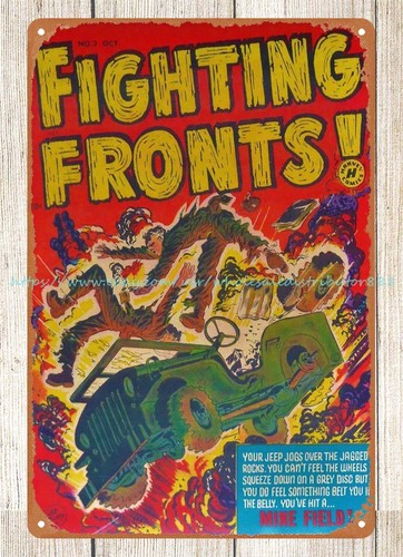 1952 Fighting Fronts Comic book cover car metal tin sign modern wall art