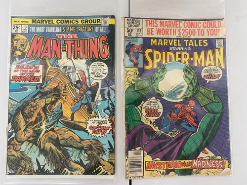 The MAN-THING #13 Vtg. Marvel Comic Book 1974. & Marvel Tales w/ Spider-Man