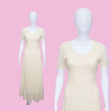 1980s-1990s FREDERICKS OF HOLLYWOOD Yellow Semi Sheer Lace Maxi Dress. XS-S