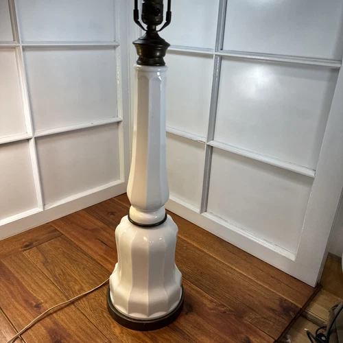 Vintage  MCM Danish Søholm Stentoj Porcelain Brass Heiberg Table Lamp 36" Tall