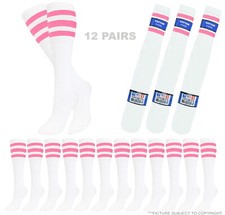 4-8-12PK Striped Tube Socks PINK 21 Inches Long Cheerleader Cotton Socks