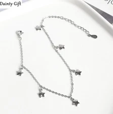 Women Girl 925 Sterling Silver Dangle Silver Star Anklet Foot Bracelet 8-10"