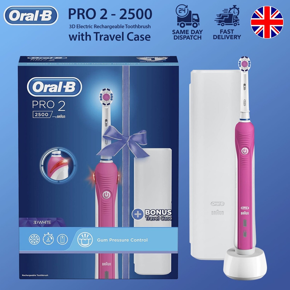 Oral-B Pro 2 2500 3D White Electric Rechargeable Toothbrush with