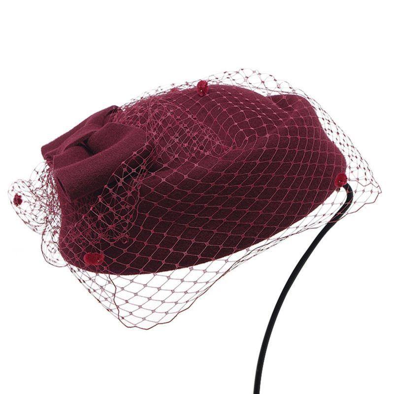 Womens Dress Fascinator Wool Felt Pillbox Hat Party Wedding  display picture 3