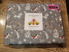 Cynthia Rowley Christmas Winter Holiday Dogs QUEEN Sheet Set 4pc Microfiber