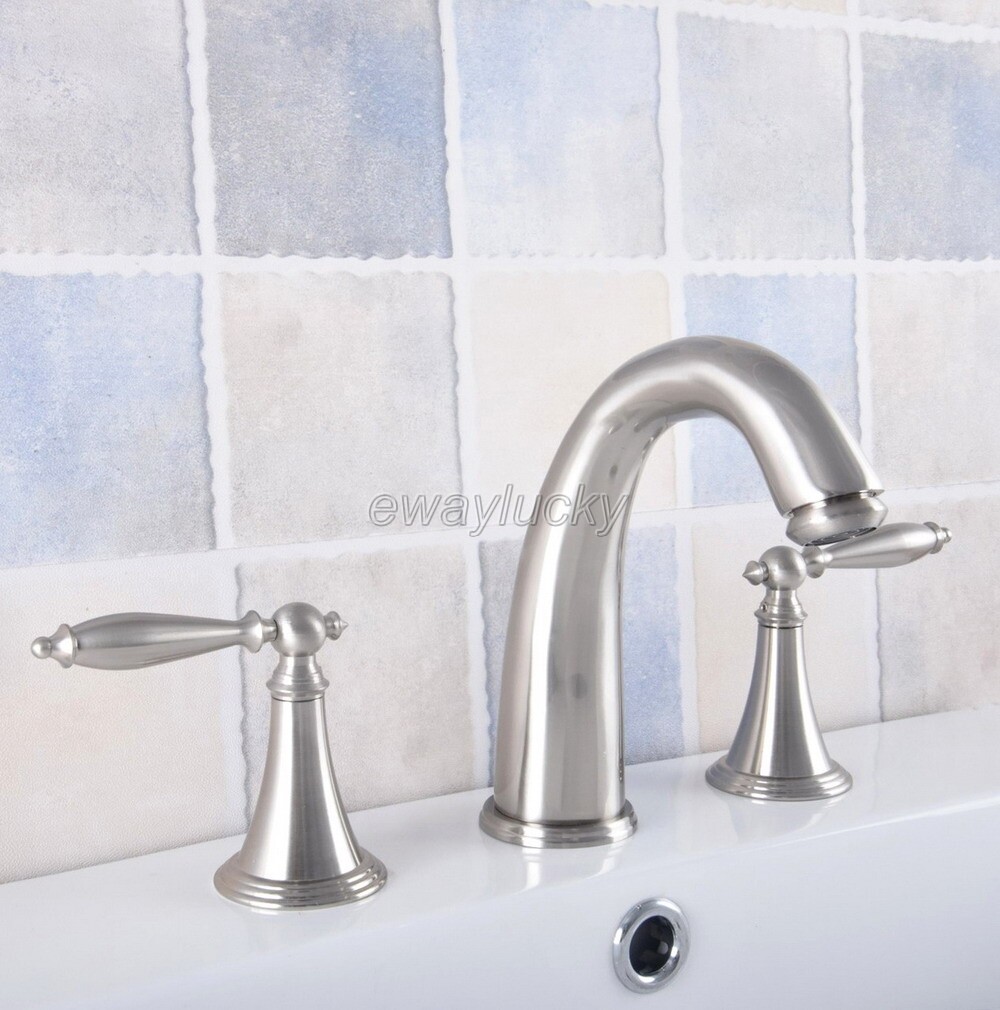 Widespread Basin Sink Faucet Bathroom 3 Holes Vanity Mixer Taps
