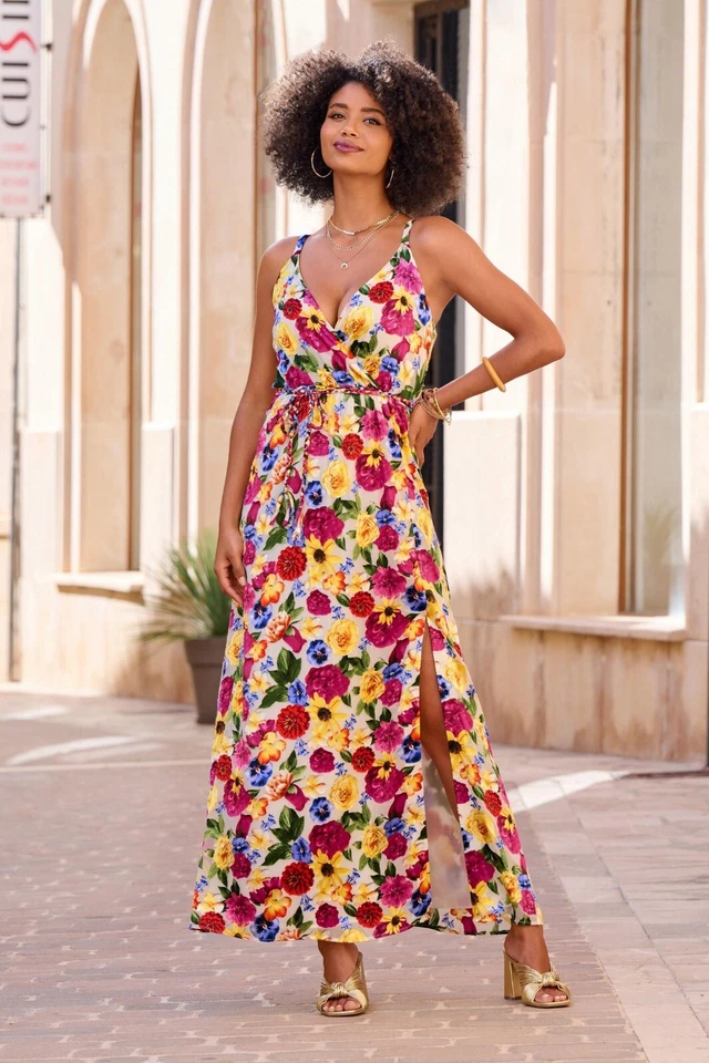 Nuevo con etiquetas Maxi Vestido Boston Proper Para Mujer Sobreplice Burnout Girasol Talla 14 Foto 2 de 4