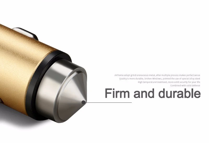 Emergency Safety Hammer Stainless Steel Dual Ports USB Car Charger Adapter Plug - Image 3 of 4