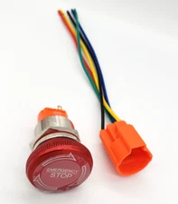 New 22mm Aluminum E-Stop Push Button 3A 1 NO 1 NC Switch + Wiring Harness