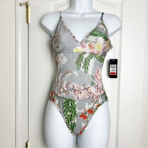 RACHEL Roy Floral Print Mesh Inset Deep V One Piece Swimsuit Size XS Extra Small - Picture 2 of 8
