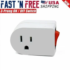 3 Prong Grounded AC Power Wall Tap 1 Outlet w/ ON / OFF Switch Button Lighting