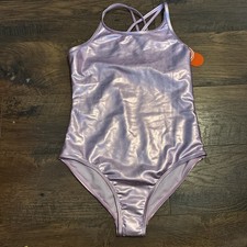 New Wonder Nation Girl's One Piece Swimsuit Pink Tulle Metallic Sz L 10-12