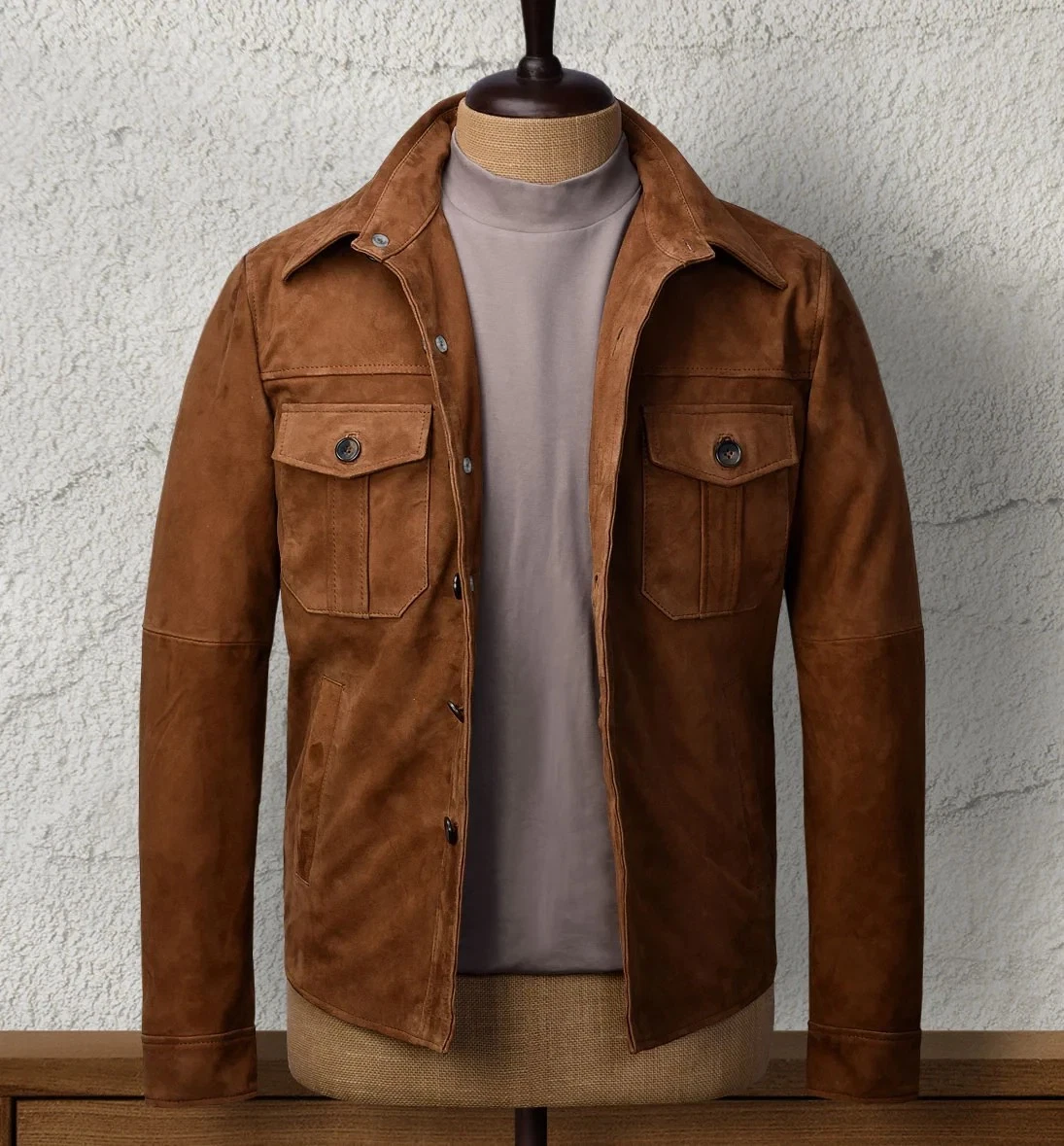 Mens Brown Leather Trucker Jacket Pure Suede Custom Made Size S M L XL 2XL - 353