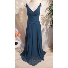 Azazie NWT Womens Kori Chiffon V-Neck Sleeveless Dress Size A2 Neptune Blue