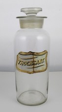 Antique 9.5" Glass Apothecary Jar  w/ Stopper Troch.Sant Label Under Glass