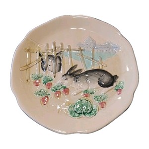 Vtg Bunny Rabbit Majolica Plate 9"  Hare Porcelain 1983 Haldon Group Easter