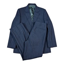 Peiyi Chinese Custom Made Striped Navy Blue Suit Set Men's 36S / 28x29 5/8