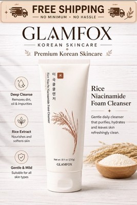 GLAMFOX Rice Niacinamide Glowing & Moisturizing Foam Cleanser   8.11 Oz (230 g)