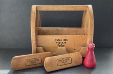 Vintage Esquire Footman DeLuxe Shoe Shine / Caddy Box w/ 2 Brushes Red Polish