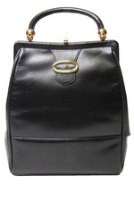 Vintage Womens Bienen Davis Vegan Black Leather Handbag Bag Purse