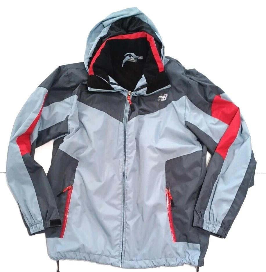 New Balance Men's Sz M Jacket 3 Tone Grey Fleece Lined Hood Waterproof