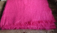 Vintage Plum & Ivory Bright Pink Mohair Blend Fringe Trim Blanket Throw 53"x 68"
