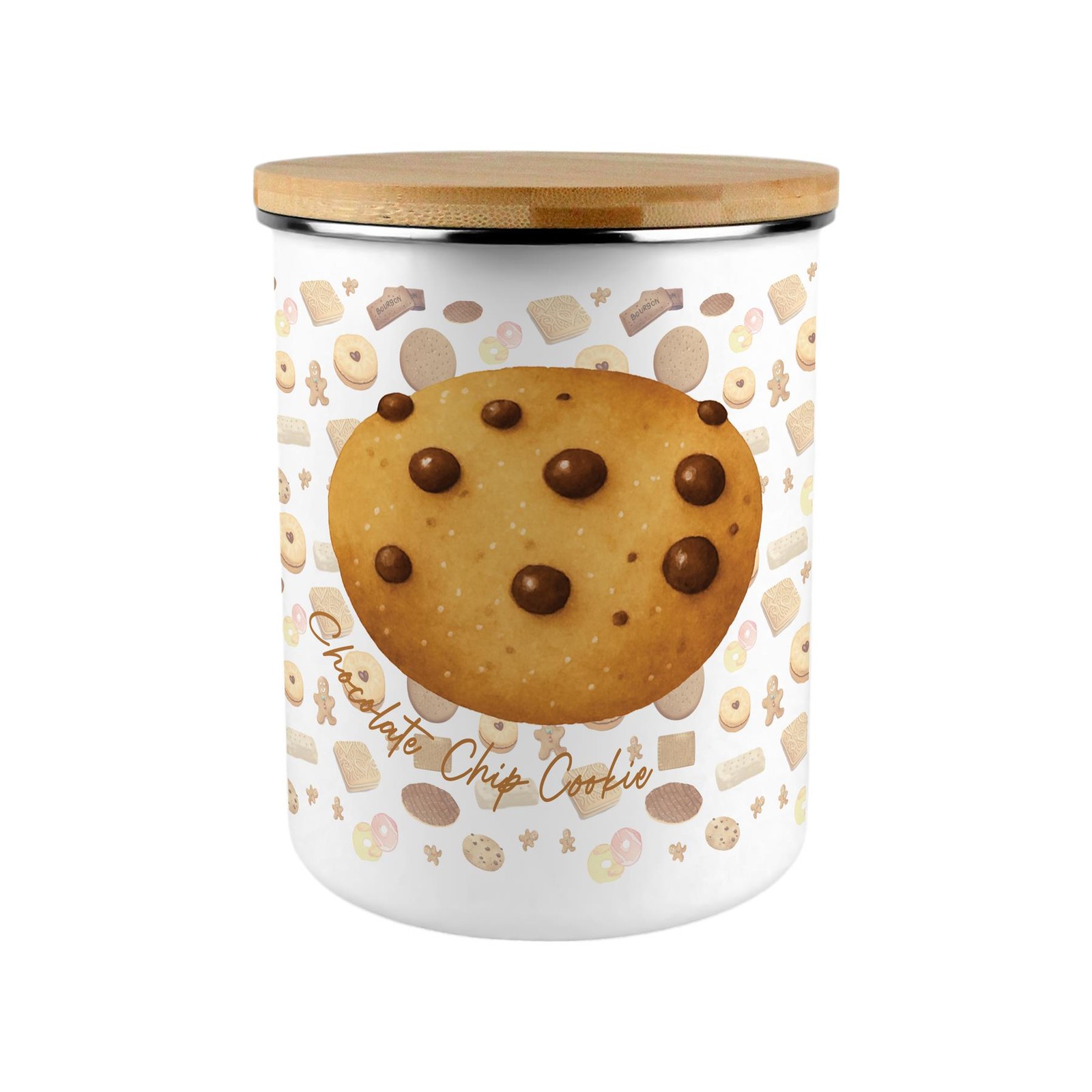 Chocolate Cookie Biscuit Canister - Large Enamel Kitchen Storage/Gift