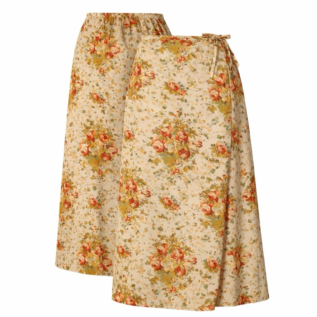 Vintage Denim & Co Floral Wrap Skirt Large Cottagecore Boho Prairie Linen Blend