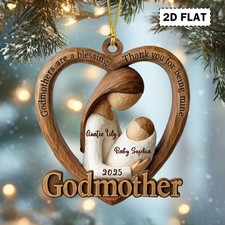Custom Godmother Christmas Ornament Acrylic Faux Wood Godmother Proposal Keepsak